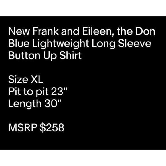 New Frank And Eileen The Don Blue Lightweight Long Sleeve Button Up Shirt XL - Picture 10 of 10